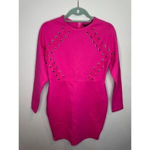 NWT Karen Millen Laced Eyelet Ponte Shift Dress Hot Pink Sz 10